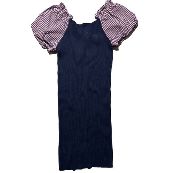 NWT Maeve Anthropologie Plaid Puff Sleeve Mini Rib Button Sweater Dress SMALL - Picture 7 of 9